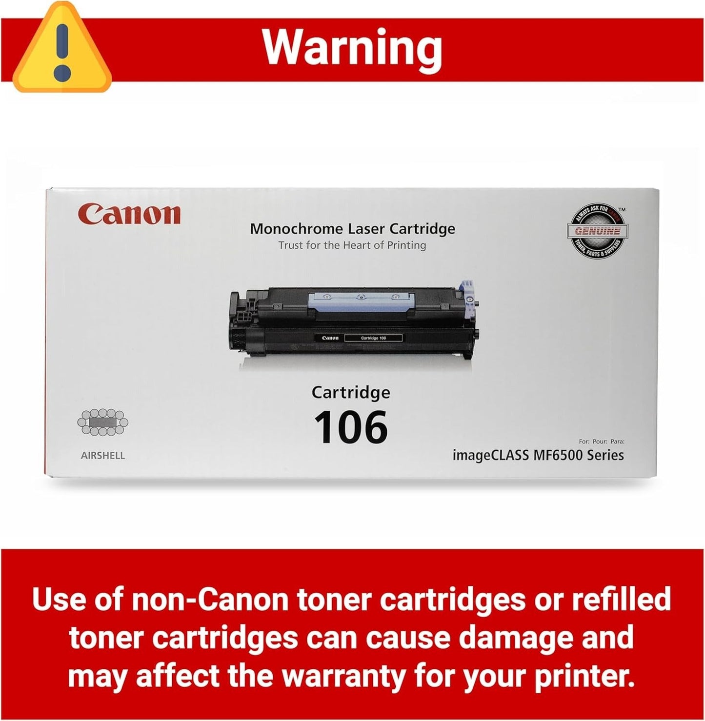 Canon 106 Toner Cartridge Black (0264B001) 1 Pack, for Canon imageCLASS MF6530, MF6540, MF6550, MF6560, MF6560cx, MF6580, Laser Printer TonerXpres